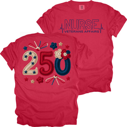 "250" Year USA Faux Embroidery VA Nurse - Comfort Colors T-Shirt