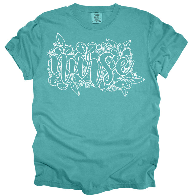 Floral Outline Nurse - Comfort Colors T-Shirt
