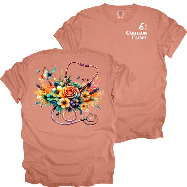 Carilion Clinic with Floral Stethoscope- Comfort Colors T-Shirt