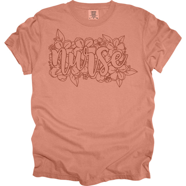 Floral Outline Nurse - Comfort Colors T-Shirt