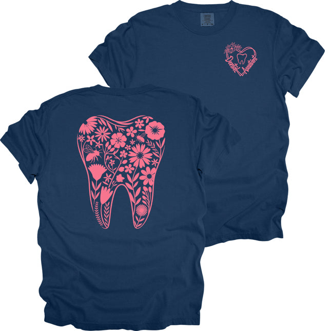 Dental Assistant with Floral Tooth - Comfort Colors T-Shirt