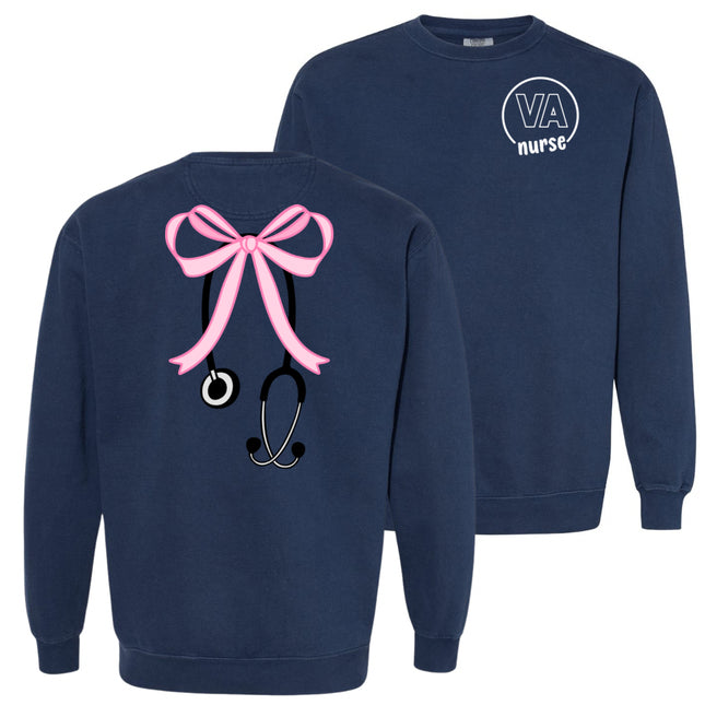 VA Nurse Large Pink bow with Stethoscope- Comfort Colors T-Shirt