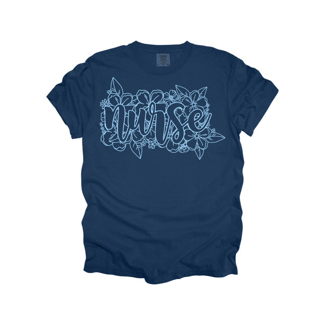 Floral Outline Nurse - Comfort Colors T-Shirt