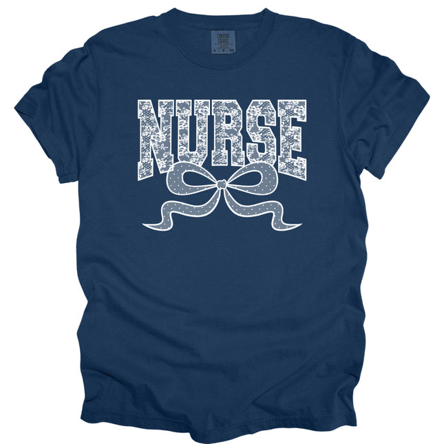 Lace Nurse with Bow- Comfort Colors T-Shirt