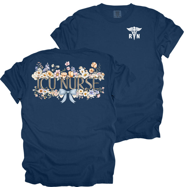 Spring Floral Nurse with RN Caduceus - Comfort Colors T-Shirt