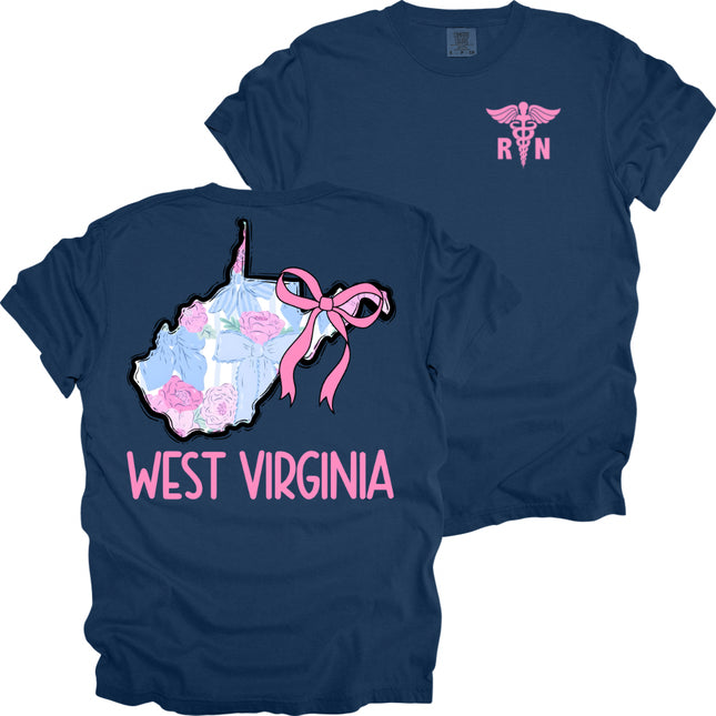 Pastel WV State with RN Caduceus  - Comfort Colors T-Shirt