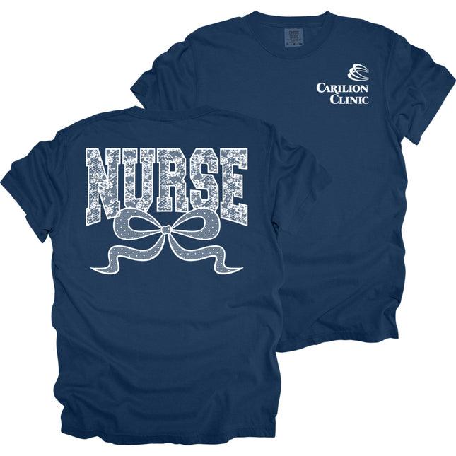 Carilion Clinic Lace Nurse with Bow- Comfort Colors T-Shirt