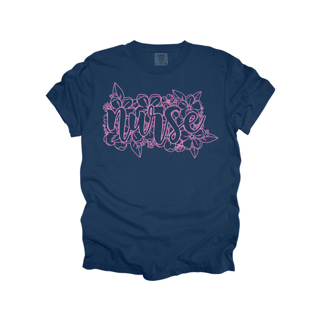 Floral Outline Nurse - Comfort Colors T-Shirt