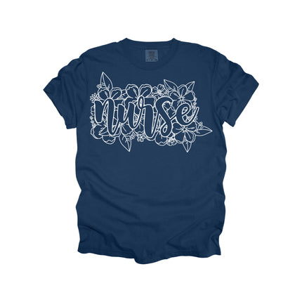 Floral Outline Nurse - Comfort Colors T-Shirt
