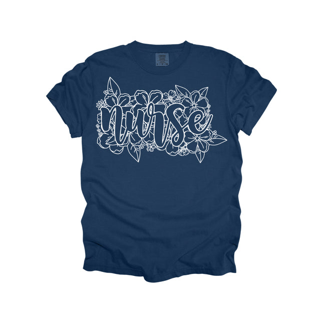 Floral Outline Nurse - Comfort Colors T-Shirt