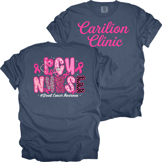 Carilion Clinic Pink Cursive Breast Cancer Awareness per Title- Comfort Colors T-Shirt