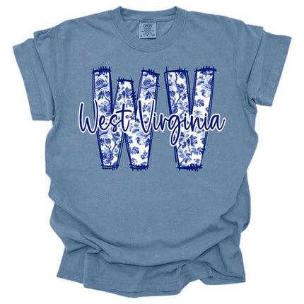 Doodle Blue Southern Floral WV - Comfort Colors T-Shirt