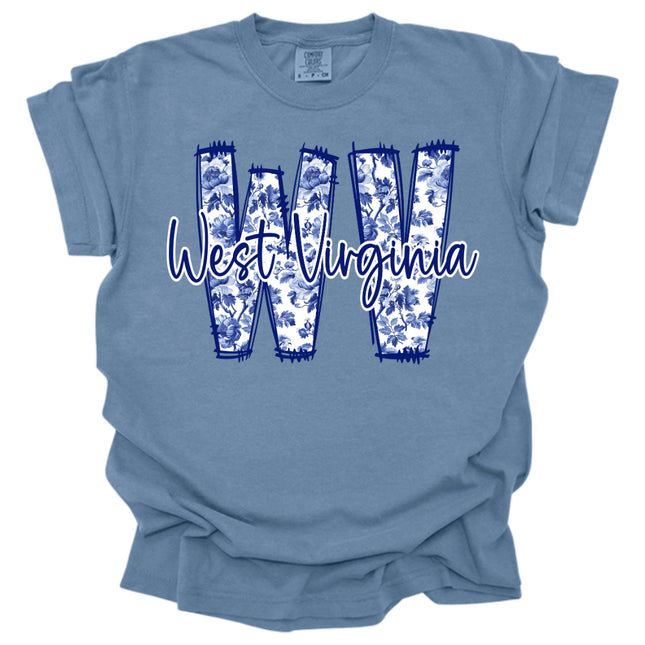 Doodle Blue Southern Floral WV - Comfort Colors T-Shirt