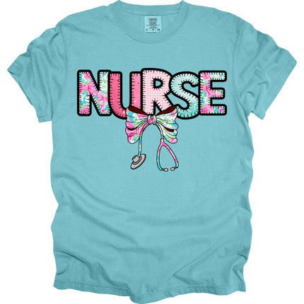 Stitched Preppy Floral Nurse with Stethoscope - Comfort Colors T-Shirt