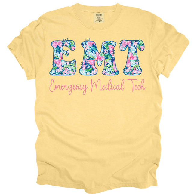 Preppy Cotton Candy Floral EMT - Comfort Colors T-Shirt
