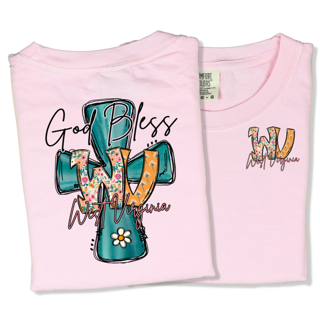 Preppy Cross God Bless WV - Comfort Colors T-Shirt
