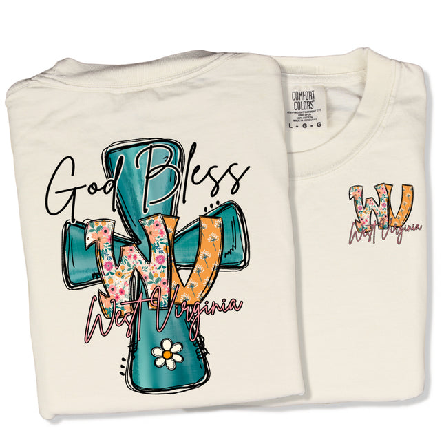 Preppy Cross God Bless WV - Comfort Colors T-Shirt