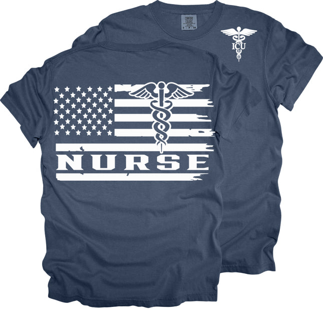 American Flag ER and ICU Nurse - Comfort Colors T-Shirt