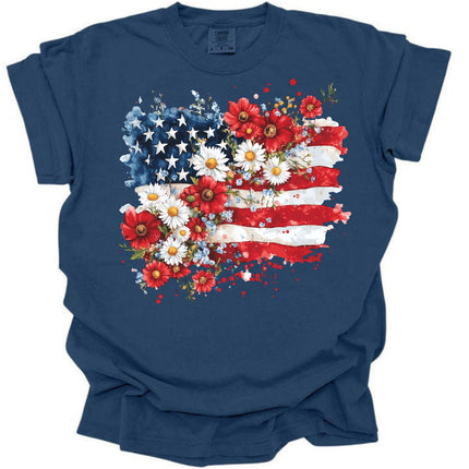 Floral American Flag - Comfort Colors T-Shirt