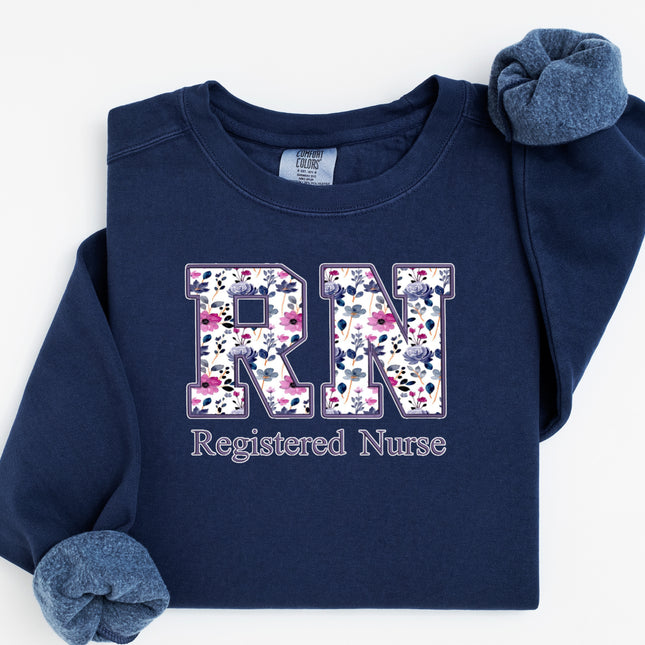 Purple Floral Nursing Titles - Comfort Colors Crewneck Sweatshirt