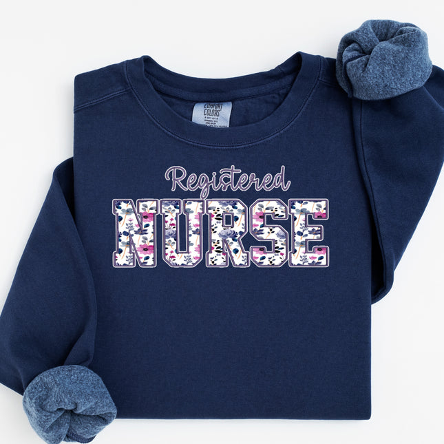 Purple Floral Nursing Titles - Comfort Colors Crewneck Sweatshirt