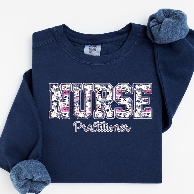 Purple Floral Nursing Titles - Comfort Colors Crewneck Sweatshirt