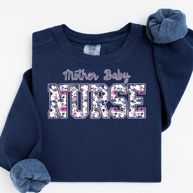 Purple Floral Nursing Titles - Comfort Colors Crewneck Sweatshirt
