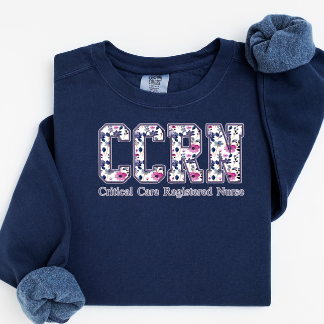 Purple Floral Nursing Titles - Comfort Colors Crewneck Sweatshirt