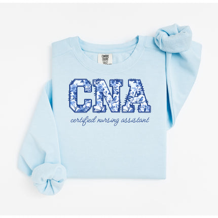 Blue Floral CNA - Comfort Colors Crewneck Sweatshirt
