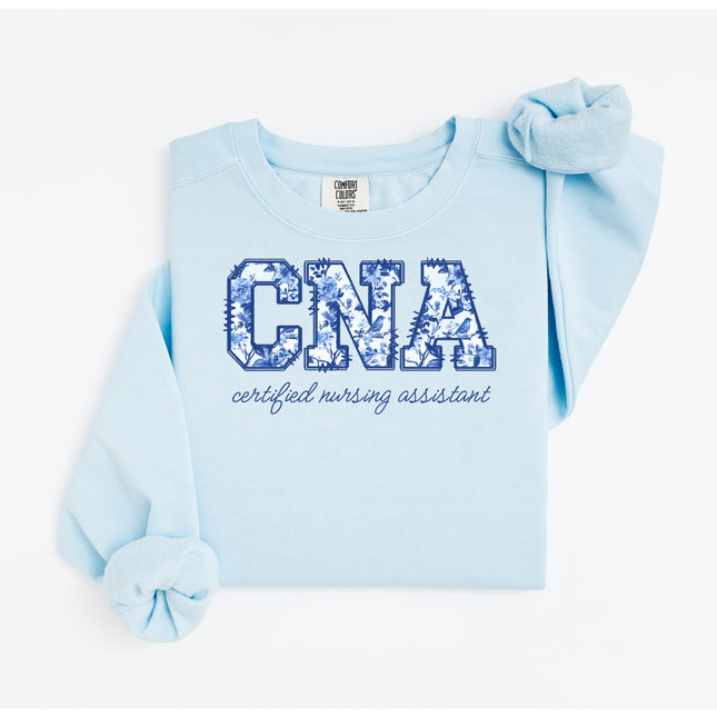 Blue Floral CNA - Comfort Colors Crewneck Sweatshirt