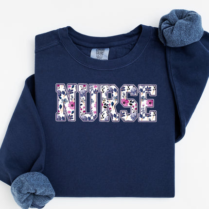 Purple Floral Nursing Titles - Comfort Colors Crewneck Sweatshirt