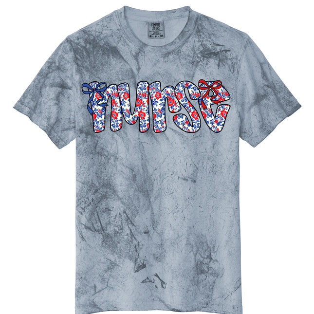Red White and Blue Floral Nurse - Comfort Colors T-Shirt