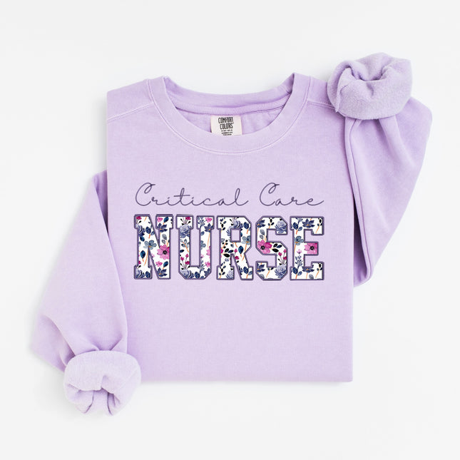 Purple on Purple Floral Nursing Titles - Comfort Colors + Lane Seven Sweatshirt Series