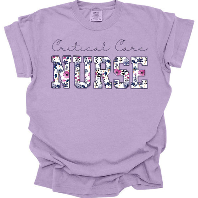 Purple on Purple Floral Nursing Titles - Comfort Colors T-Shirt Series