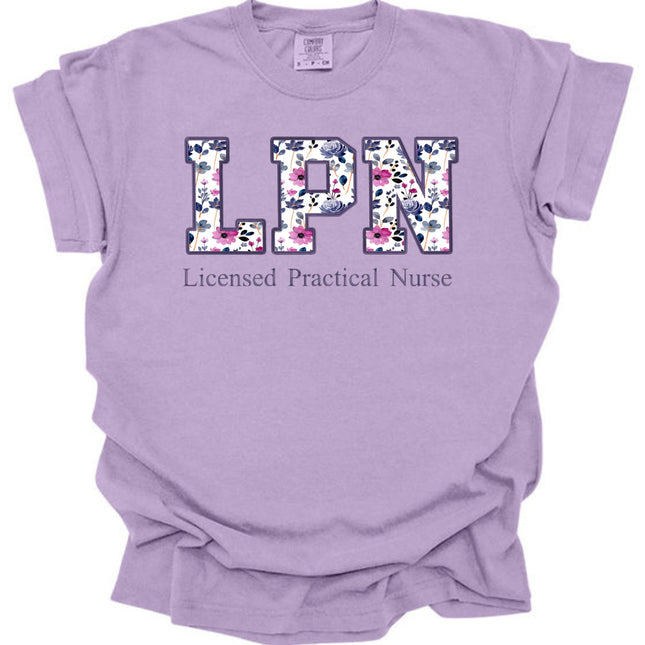 Purple on Purple Floral Nursing Titles - Comfort Colors T-Shirt Series