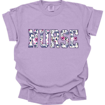 Purple on Purple Floral Nursing Titles - Comfort Colors T-Shirt Series