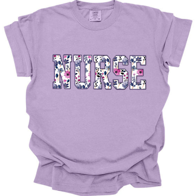 Purple on Purple Floral Nursing Titles - Comfort Colors T-Shirt Series