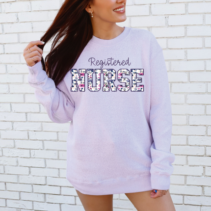 Purple on Purple Floral Nursing Titles - Comfort Colors + Lane Seven Sweatshirt Series