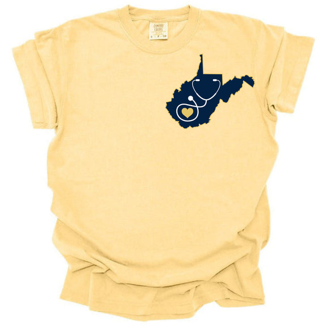WV State Outline with Stethoscope and Heart - Comfort Colors Series