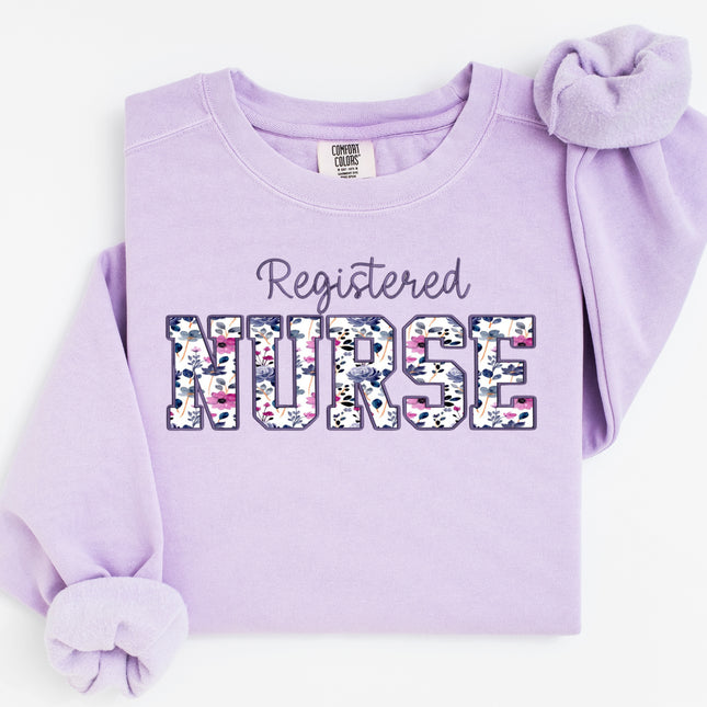 Purple on Purple Floral Nursing Titles - Comfort Colors + Lane Seven Sweatshirt Series