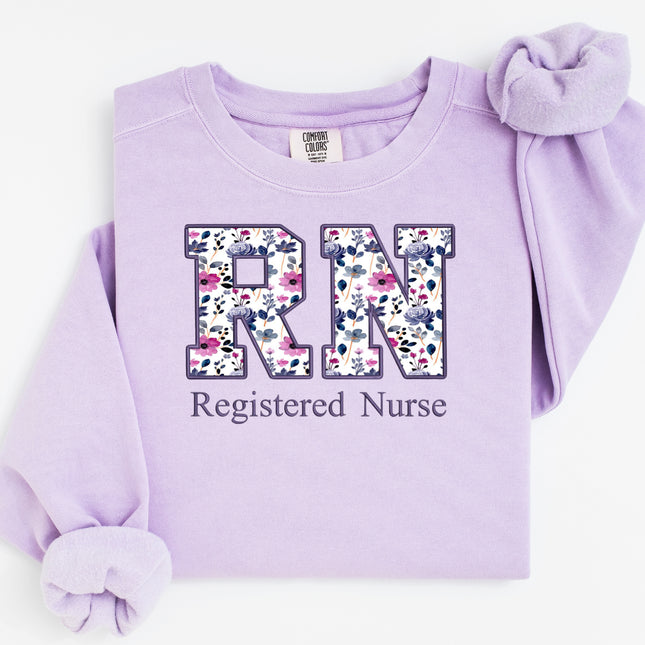 Purple on Purple Floral Nursing Titles - Comfort Colors + Lane Seven Sweatshirt Series