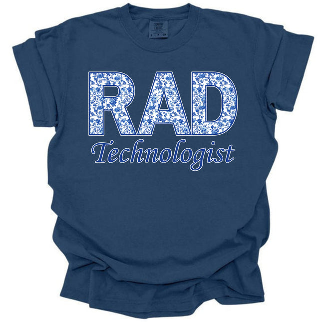 Blue Floral Rad Technologist - Comfort Colors T-Shirt
