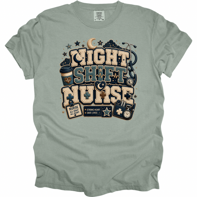 Faux Chenille Night Shift Nurse - Comfort Colors T-Shirt