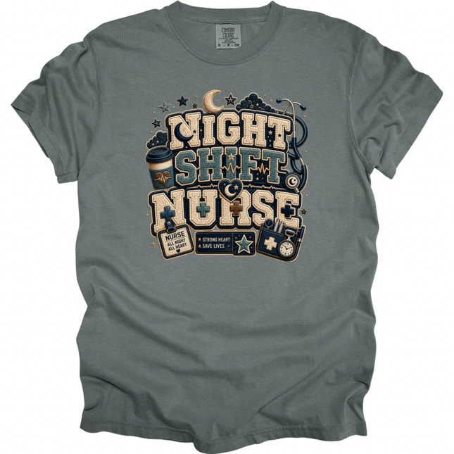 Faux Chenille Night Shift Nurse - Comfort Colors T-Shirt