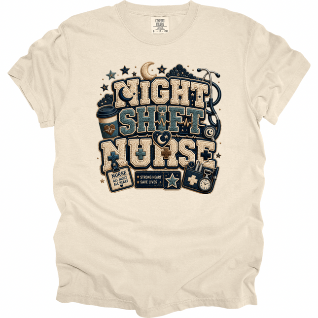 Faux Chenille Night Shift Nurse - Comfort Colors T-Shirt