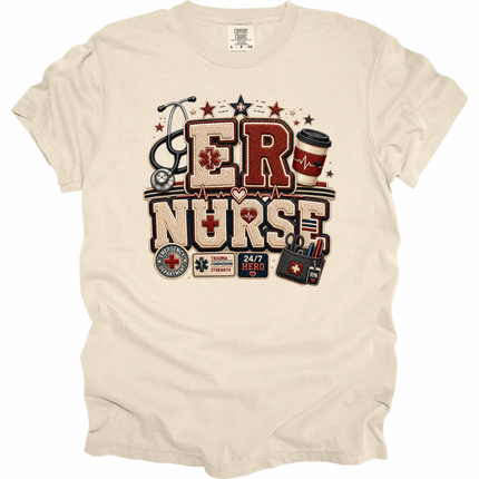 Faux Chenille ER and ICU Nurse - Comfort Colors T-Shirt