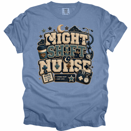 Faux Chenille Night Shift Nurse - Comfort Colors T-Shirt