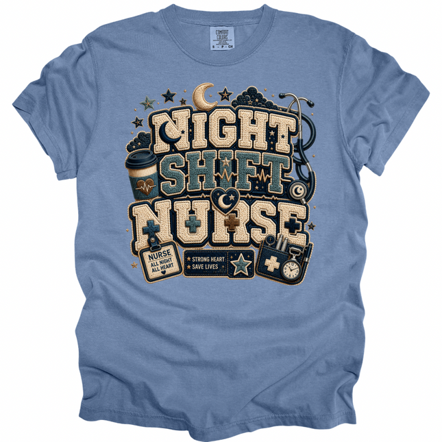 Faux Chenille Night Shift Nurse - Comfort Colors T-Shirt