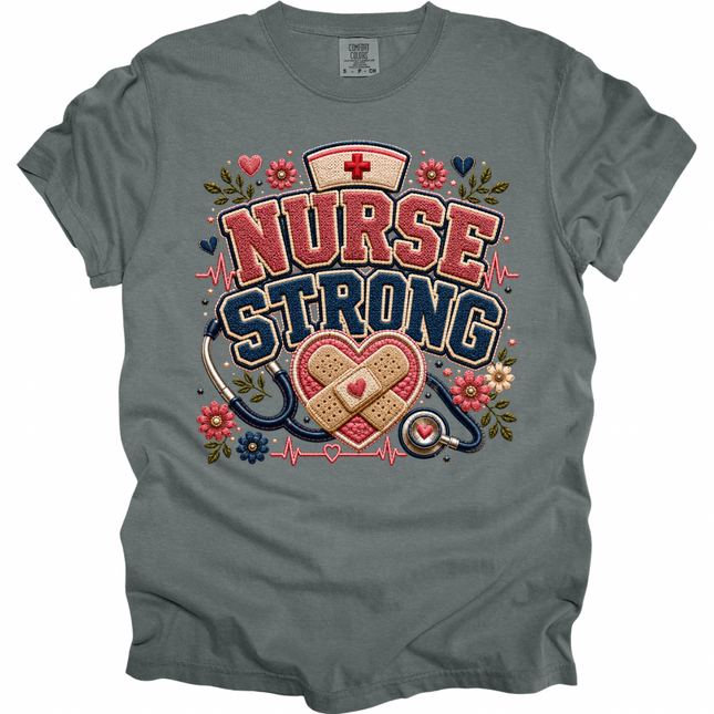 Faux Chenille Nurse Strong - Comfort Colors T-Shirt