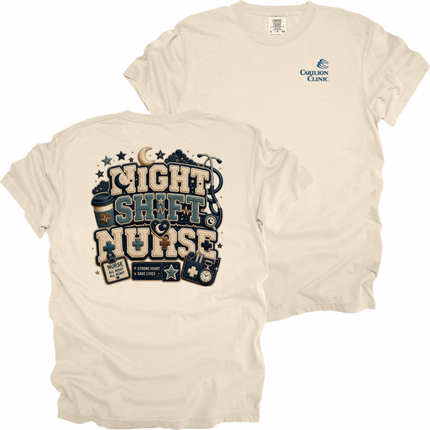 Carilion Clinic Faux Chenille Night Shift Nurse  - Comfort Colors T-Shirt